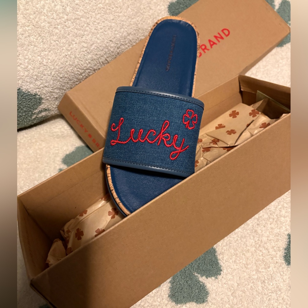 Lucky Brand Blue and Red Slide Sandals